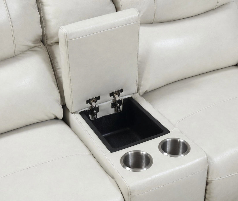 Steve Silver Laurel Leather Dual Power Reclining Console Loveseat in Ivory