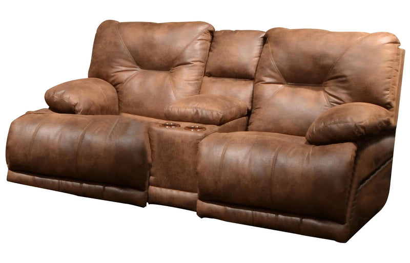 Catnapper Voyager Power Lay Flat Reclining Console Loveseat in Elk
