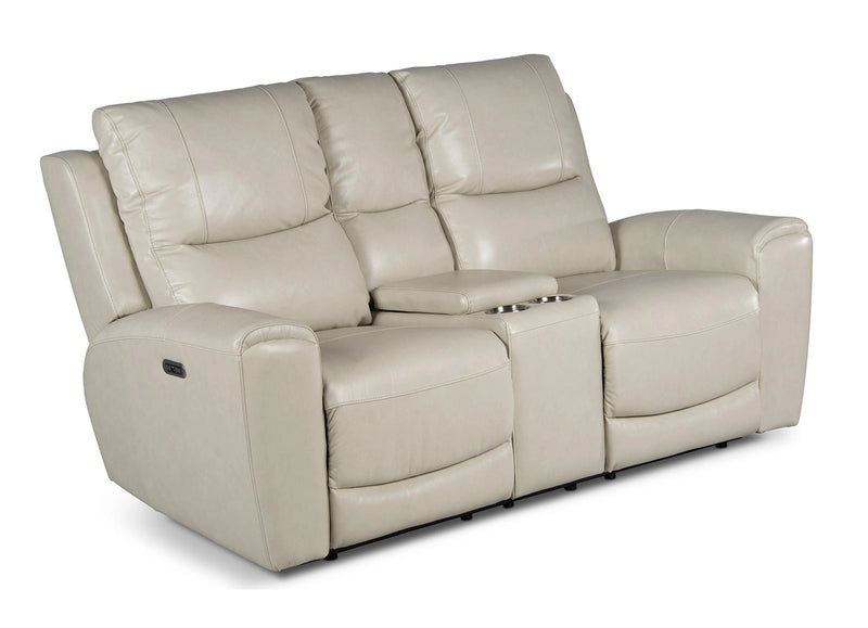 Steve Silver Laurel Leather Dual Power Reclining Console Loveseat in Ivory