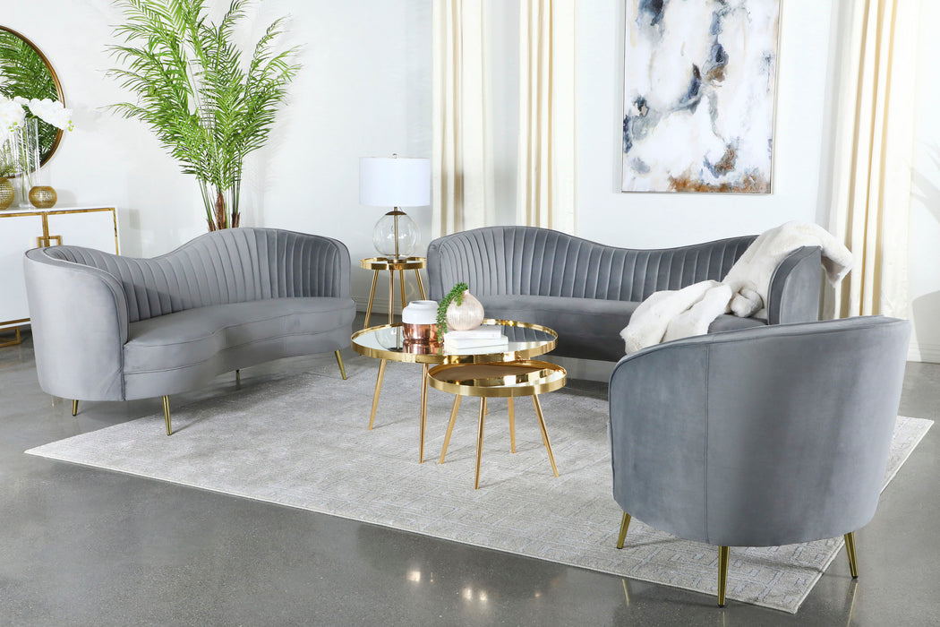 Sophia 3-piece Upholstered Living Room Set with Camel Back Grey and Gold image