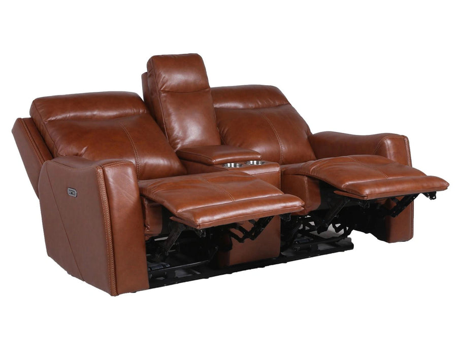 Steve Silver Natalia Leather Dual Power Reclining Console Loveseat in Coach