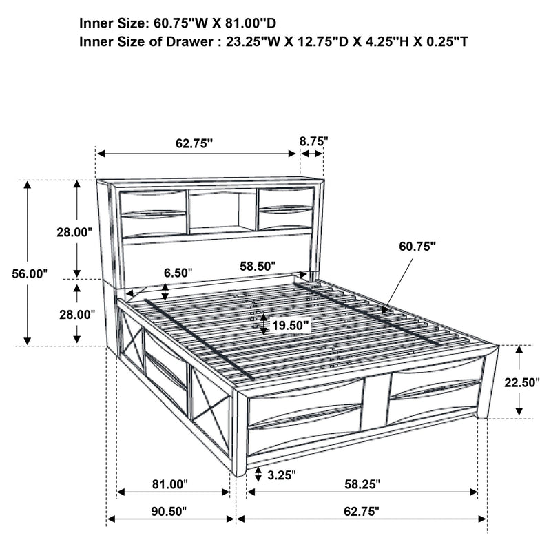 Briana Bookcase Platform Storage Bed