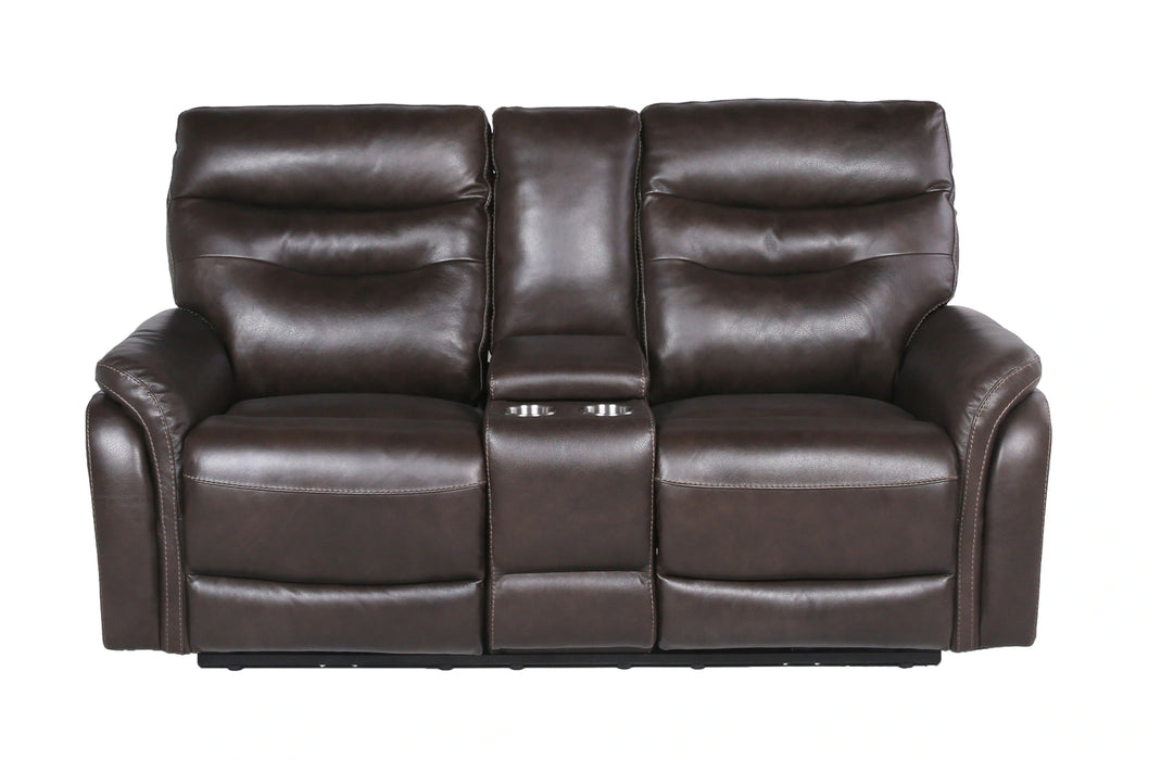 Steve Silver Fortuna Leather Dual Power Reclining Console Loveseat in Coffee