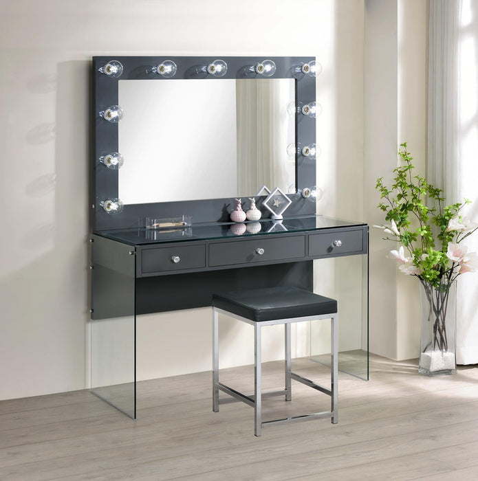 Afshan 3-drawer Vanity Desk with Lighting Mirror Grey High Gloss