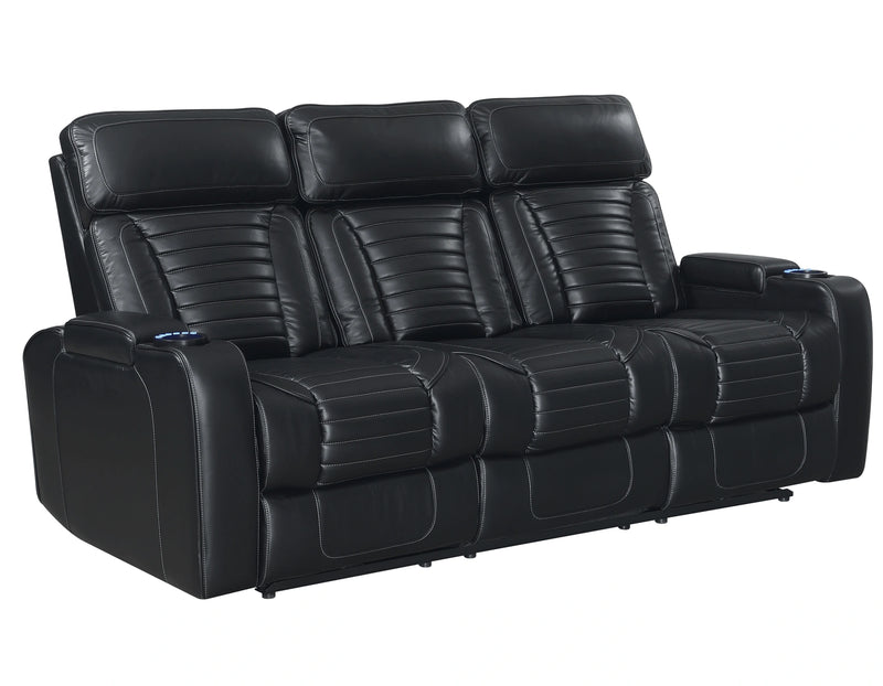 Steve Silver Lavon Dual Power Leatherette Reclining Sofa in Midnight