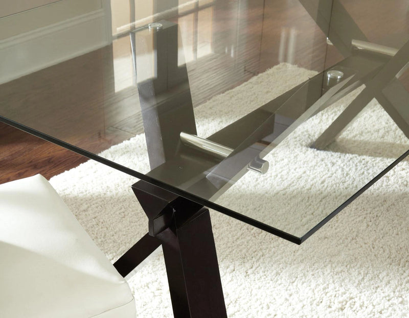 Steve Silver Berkley Glass Dining Table in Dark Espresso Cherry